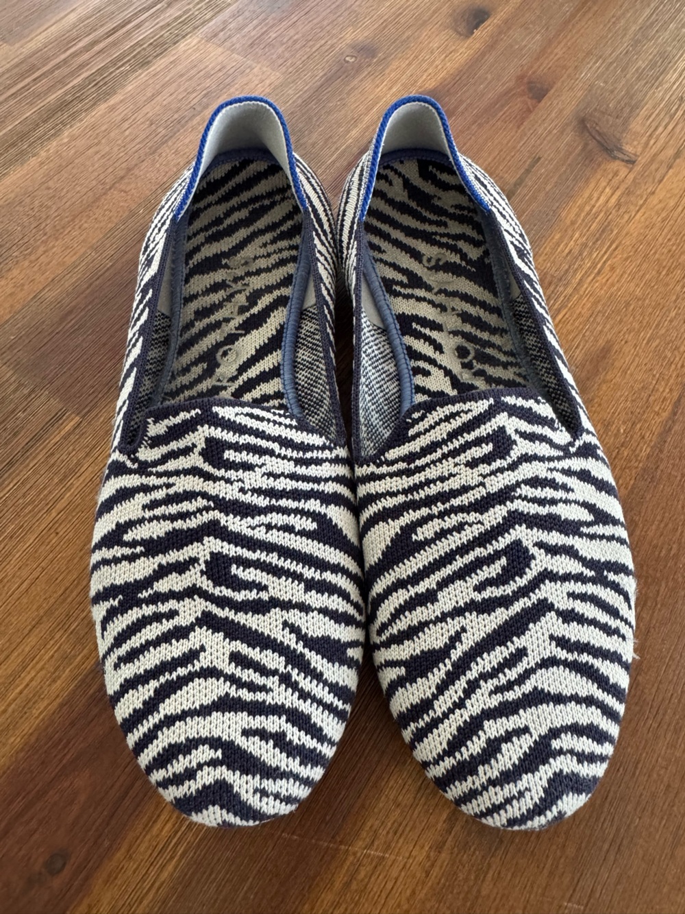 Rothy’s The Loafer Size 8 Black Cream Zebra Animal Print Retired Flats